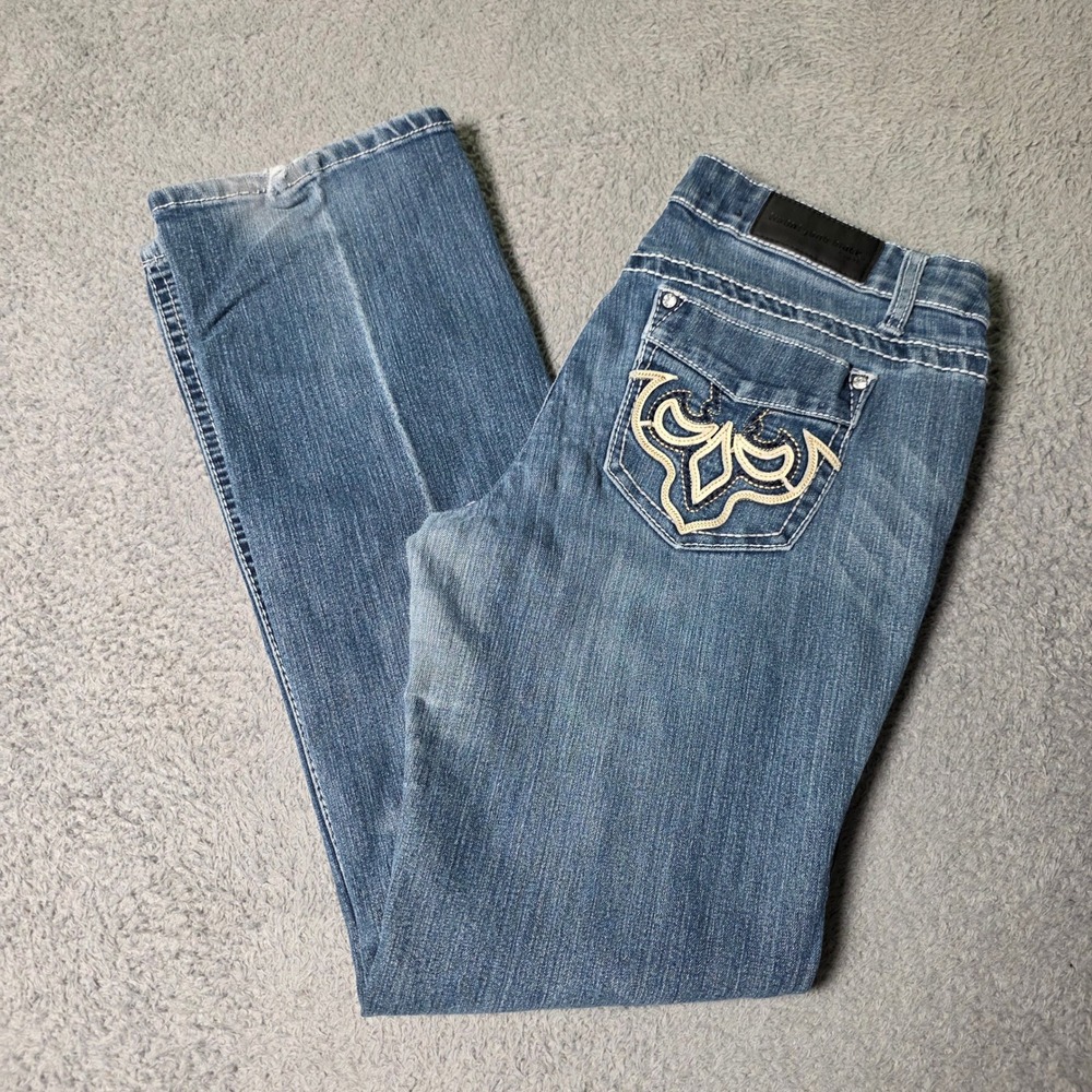 Twentyone Black Rue21 Womens 11/12R Jeans Blue Straight Leg Embroidered Y2K